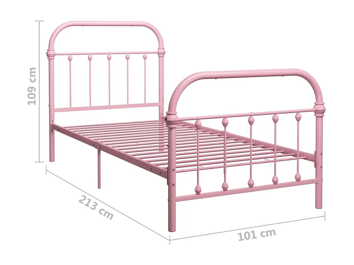 Lit simple | Lit adulte, enfant | Cadre de lit rose métal 90x200 cm