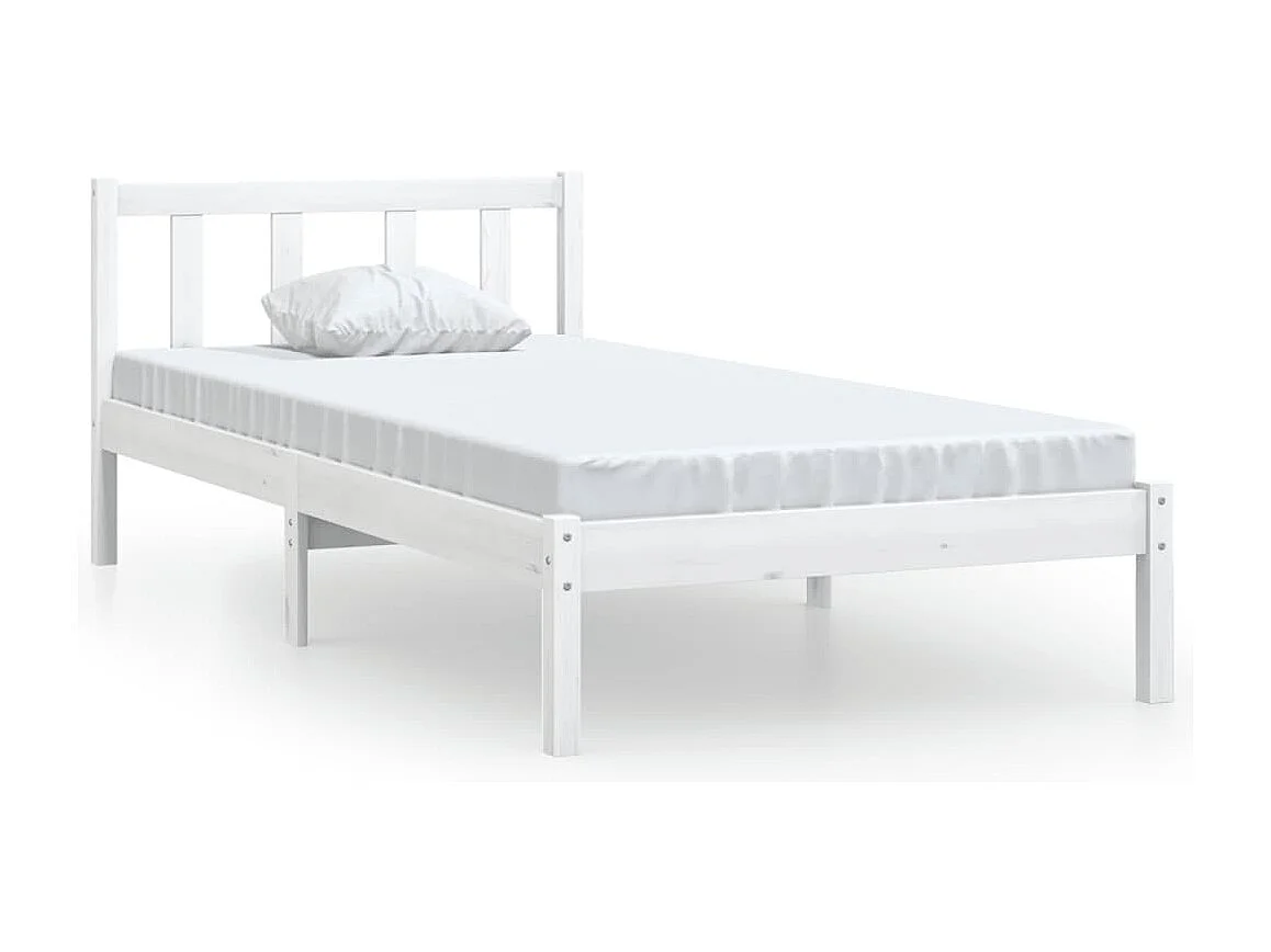 Lit simple | Lit adulte, enfant | Cadre de lit blanc bois massif 100x200 cm