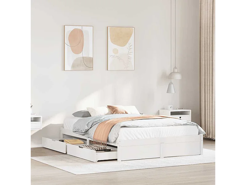 Lit double | Lit adulte | Cadre de lit blanc 150x200 cm bois de pin massif