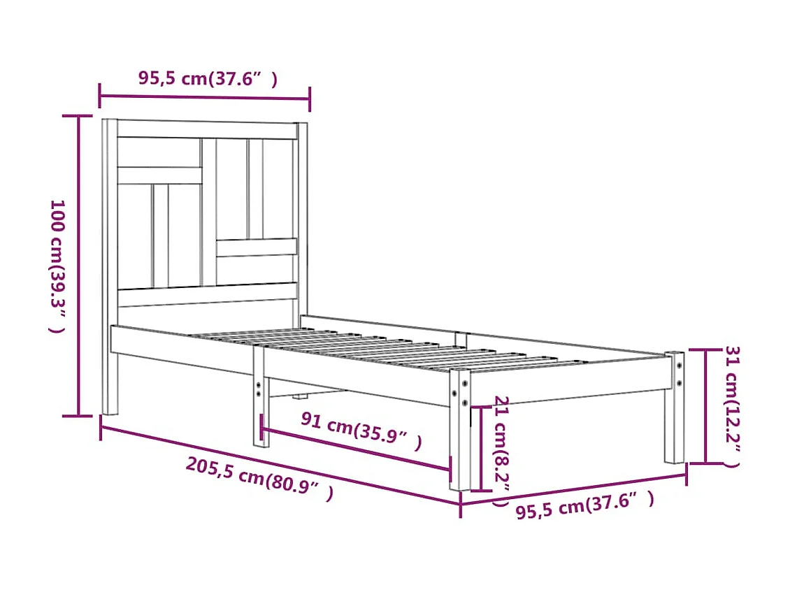Lit simple | Lit adulte, enfant | Cadre de lit 90x200 cm bois de pin massif