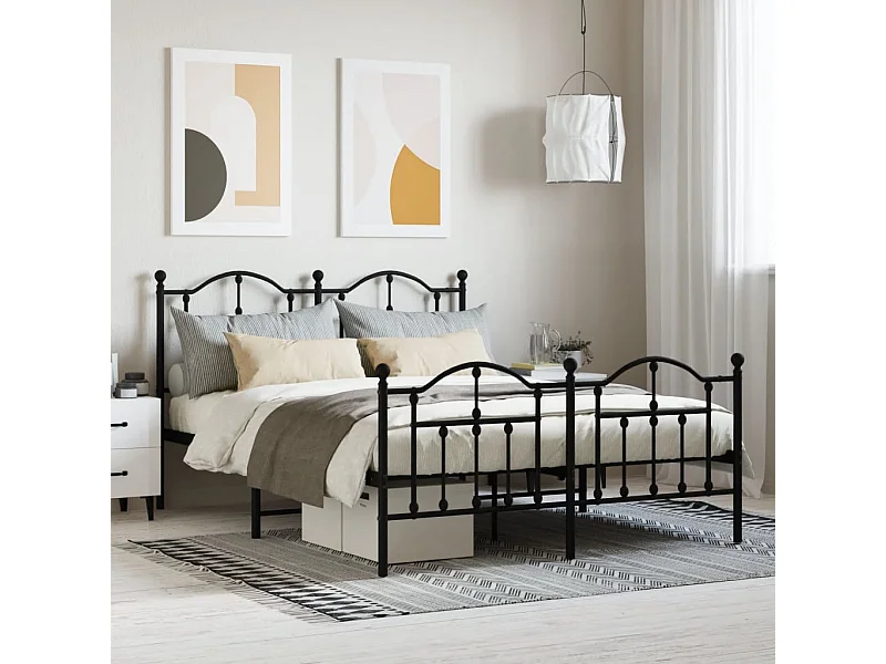 Lit double | Lit adulte | Cadre de lit métal avec pied de lit noir 140x190cm