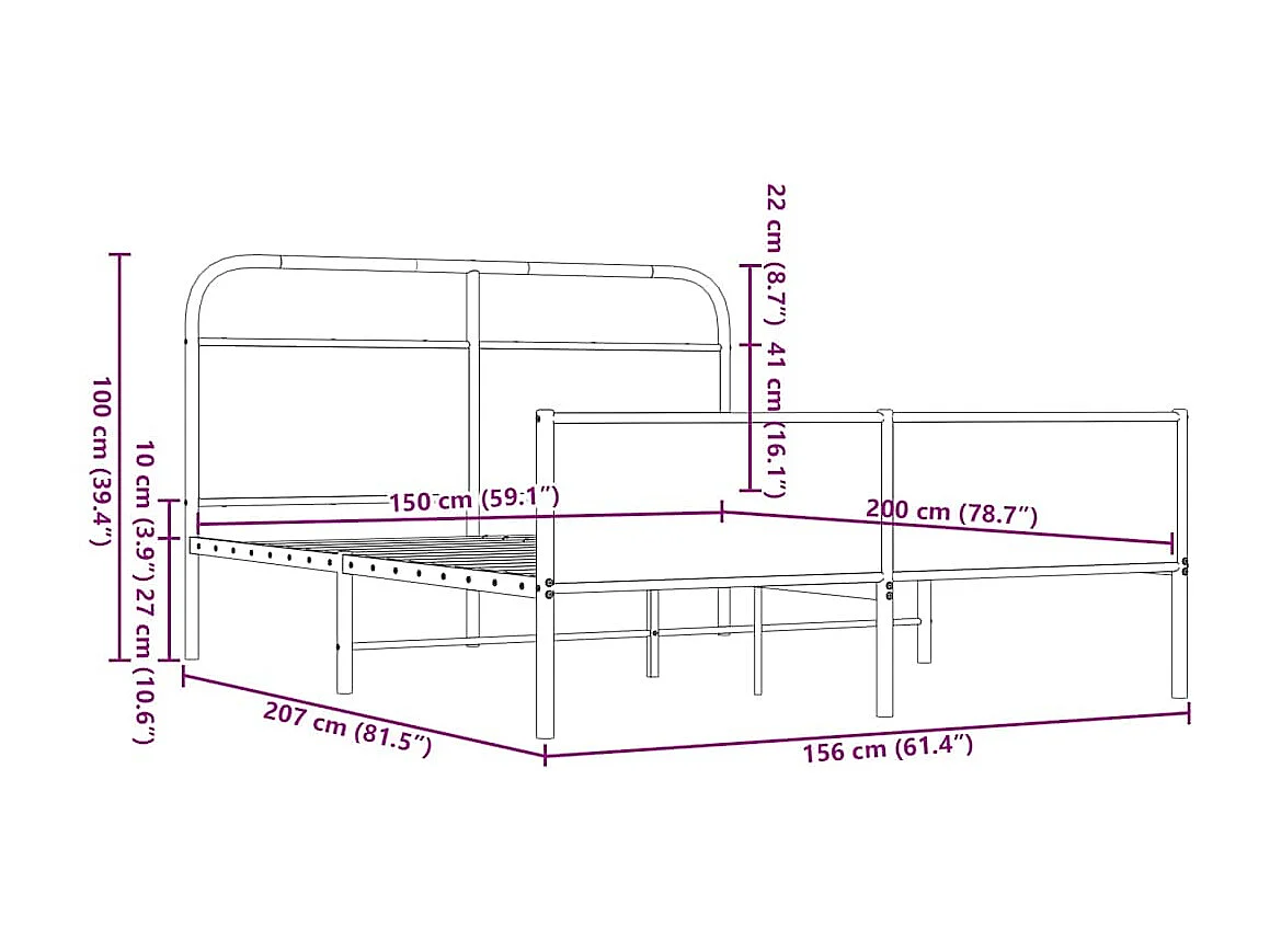 Letto per adulti | Letto matrimoniale | Giroletto senza Materaso in Metallo Rovere Marrone 150x200 cm