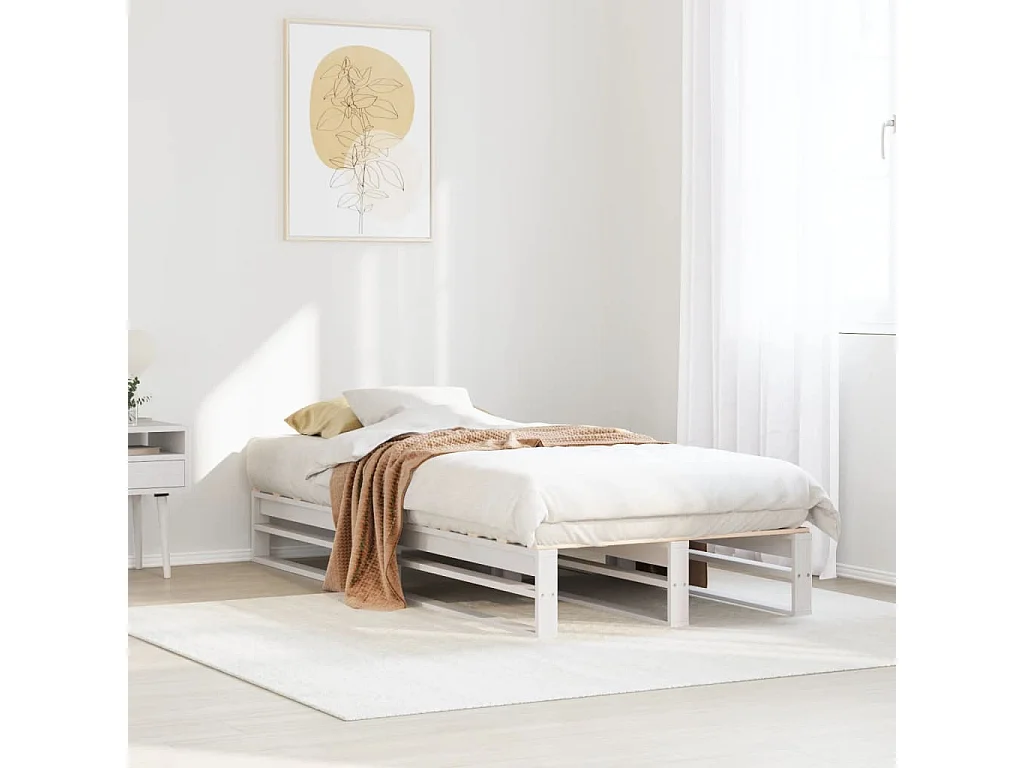 Lit simple | Lit adulte, enfant | Cadre de lit blanc 90x200 cm bois de pin massif