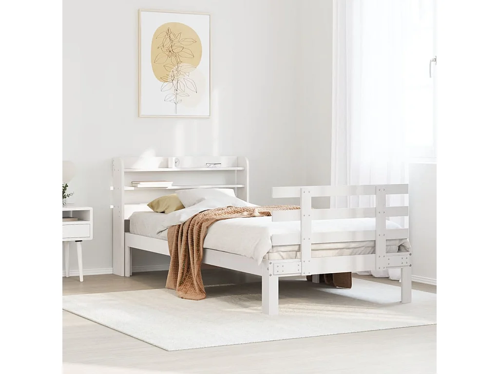 Lit simple | Lit adulte, enfant | Cadre de lit avec tête de lit blanc 90x200 cm