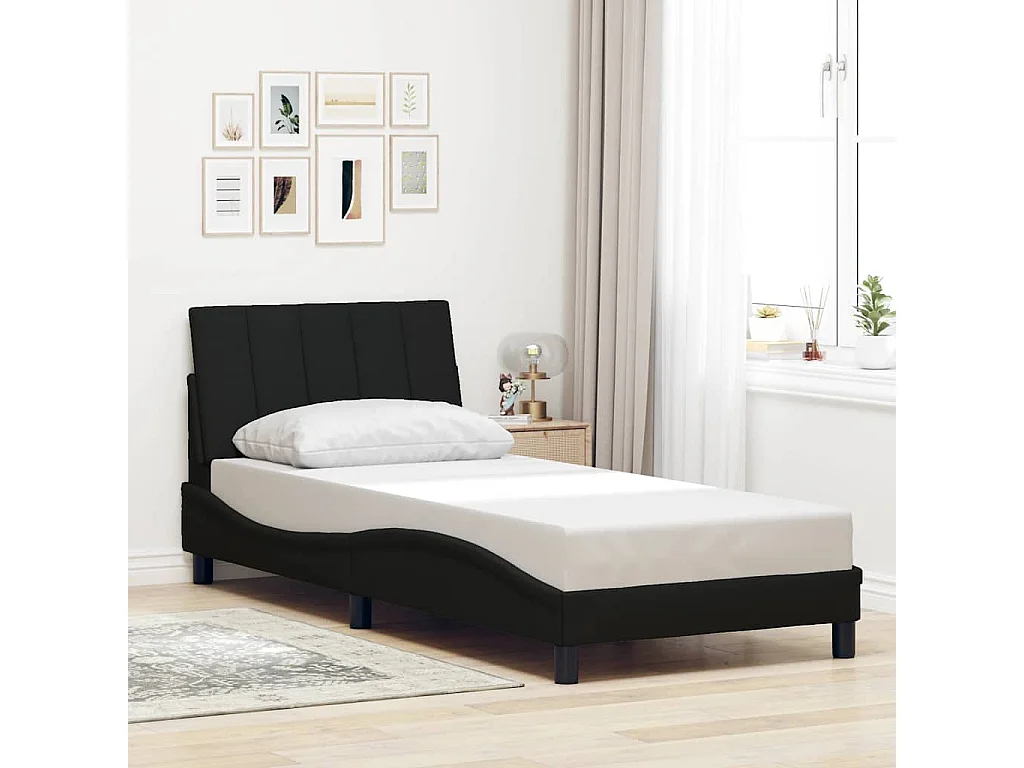 Lit simple | Lit adulte, enfant | Cadre de lit noir 90x190 cm tissu