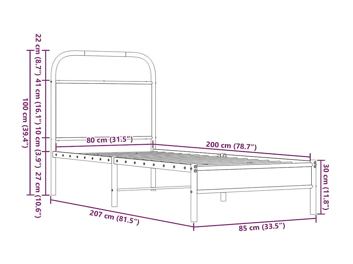 Letto per adulti | Letto singolo | Giroletto senza Materasso Rovere Marrone 80x200cm in Truciolato