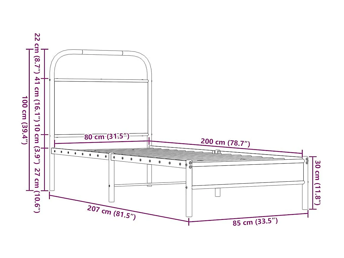 Letto per adulti | Letto singolo | Giroletto senza Materasso Rovere Marrone 80x200cm in Truciolato