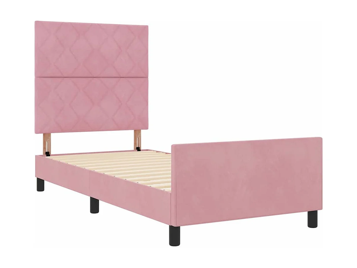 Lit simple | Lit adulte, enfant | Cadre de lit avec tête de lit Rose 90x200 cm Velours