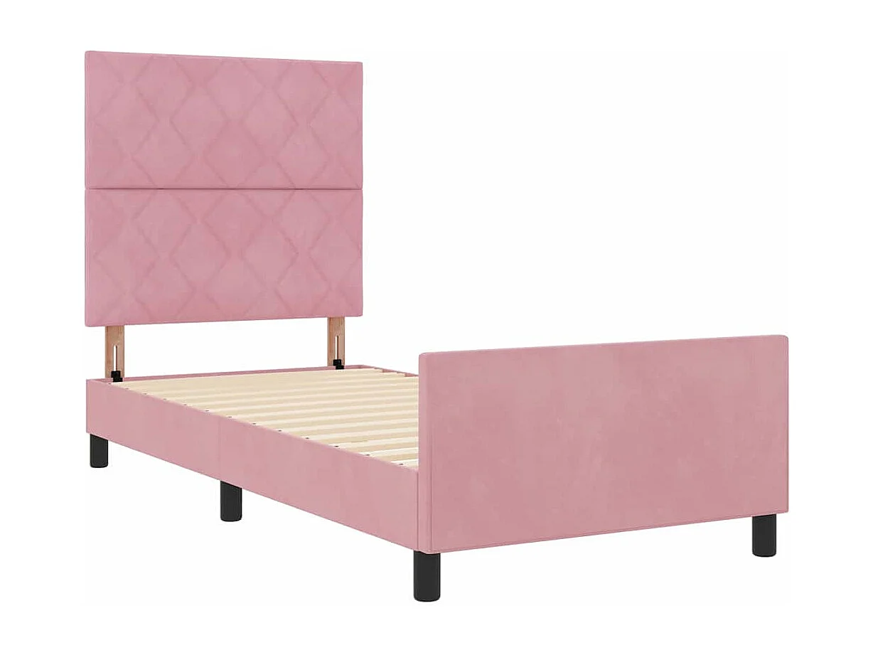 Lit simple | Lit adulte, enfant | Cadre de lit avec tête de lit Rose 90x200 cm Velours