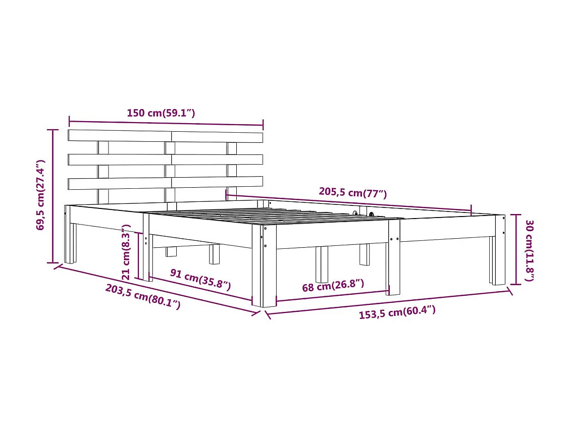 Lit double | Lit adulte | Cadre de lit bois massif 150x200 cm