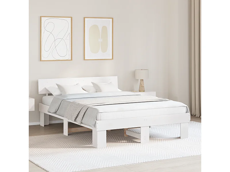 Lit double | Lit adulte | Cadre de lit Blanc 140x200 cm Bois massif en pin