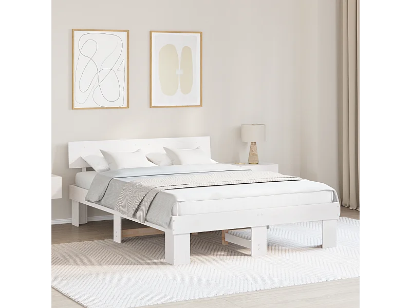 Lit double | Lit adulte | Cadre de lit Blanc 140x200 cm Bois massif en pin