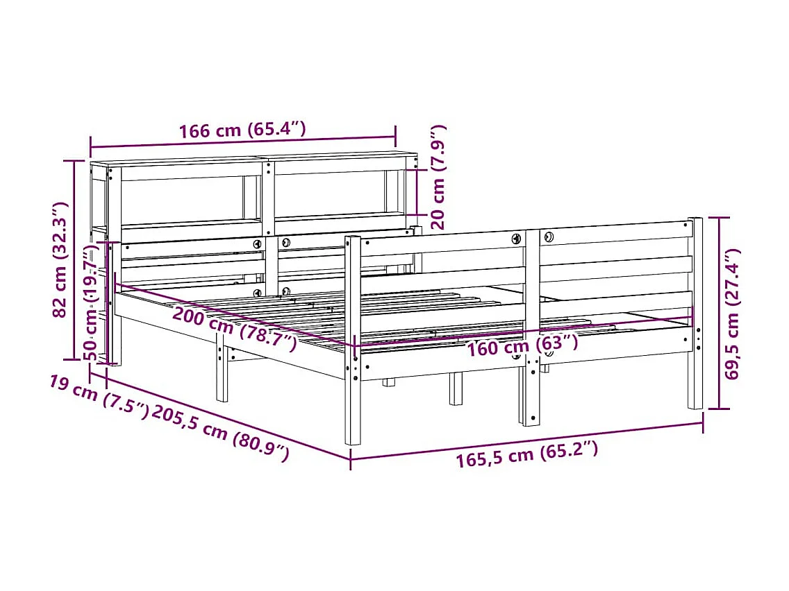 Lit double | Lit adulte | Cadre de lit avec tête de lit 160x200 cm