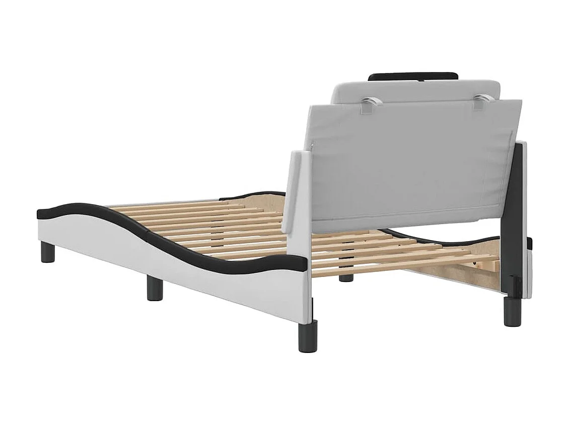 Lit simple | Lit adulte, enfant | Cadre de lit blanc et noir 90x200 cm similicuir