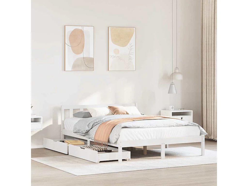 Lit simple | Lit adulte, enfant | Cadre de lit blanc 120x200 cm bois de pin massif