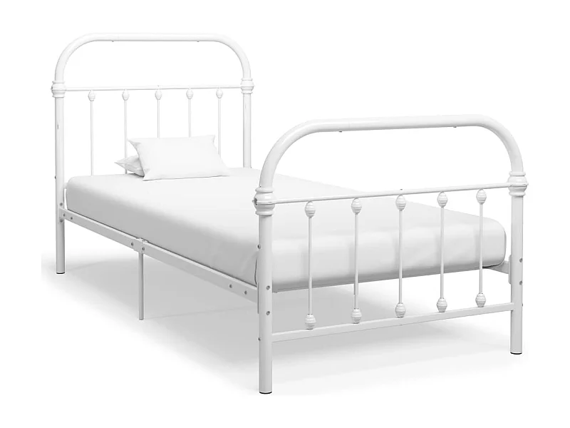 Lit simple | Lit adulte, enfant | Cadre de lit blanc métal 90x200 cm