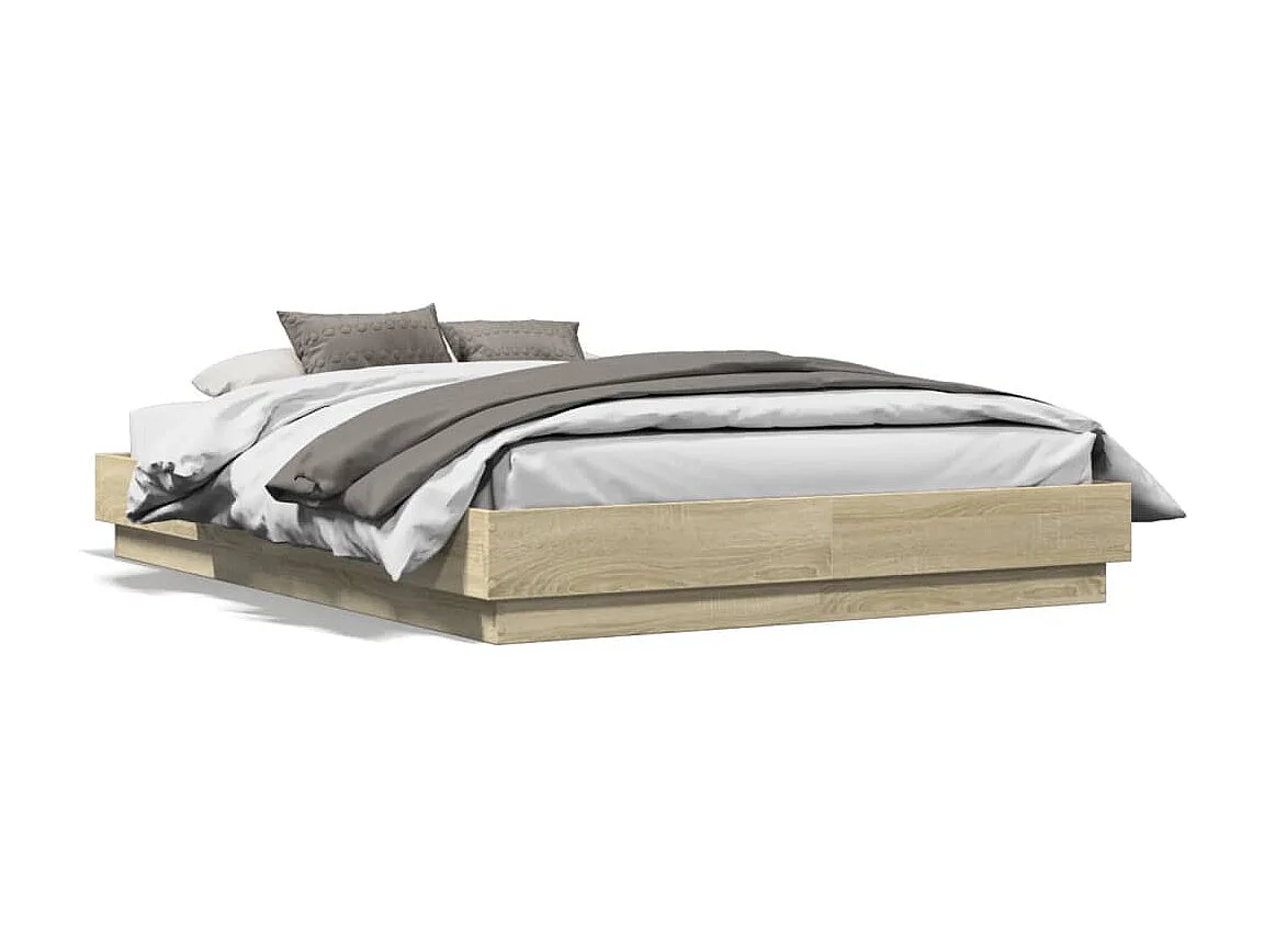 Bedframe | Tweepersoonsbed bewerkt hout sonoma eikenkleurig 135x190 cm