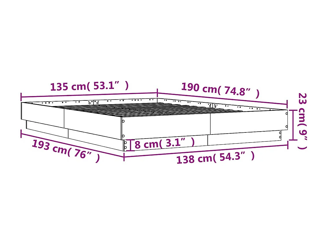 Bedframe | Tweepersoonsbed bewerkt hout sonoma eikenkleurig 135x190 cm