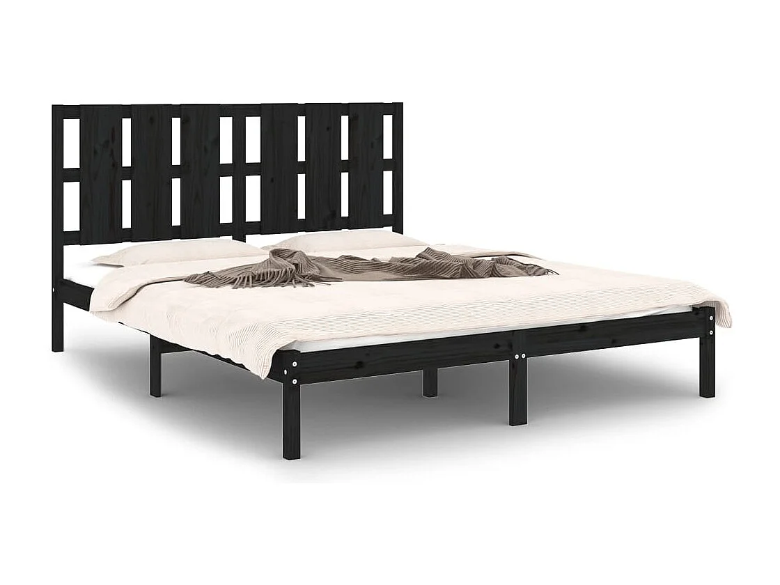 Lit double | Lit adulte | Cadre de lit noir 150x200 cm bois massif