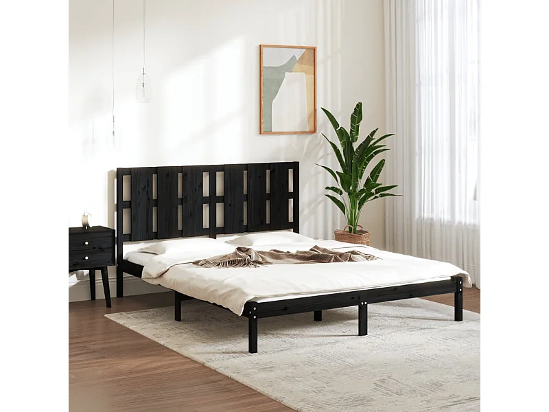 Lit double | Lit adulte | Cadre de lit noir 150x200 cm bois massif