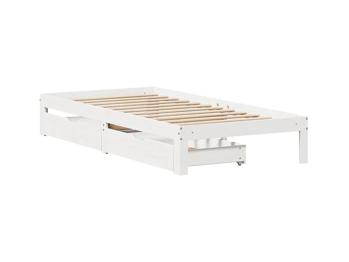 Letto per adulti | Letto singolo | Giroletto con Cassetti Bianco 100x200 cm Legno Massello di Pino