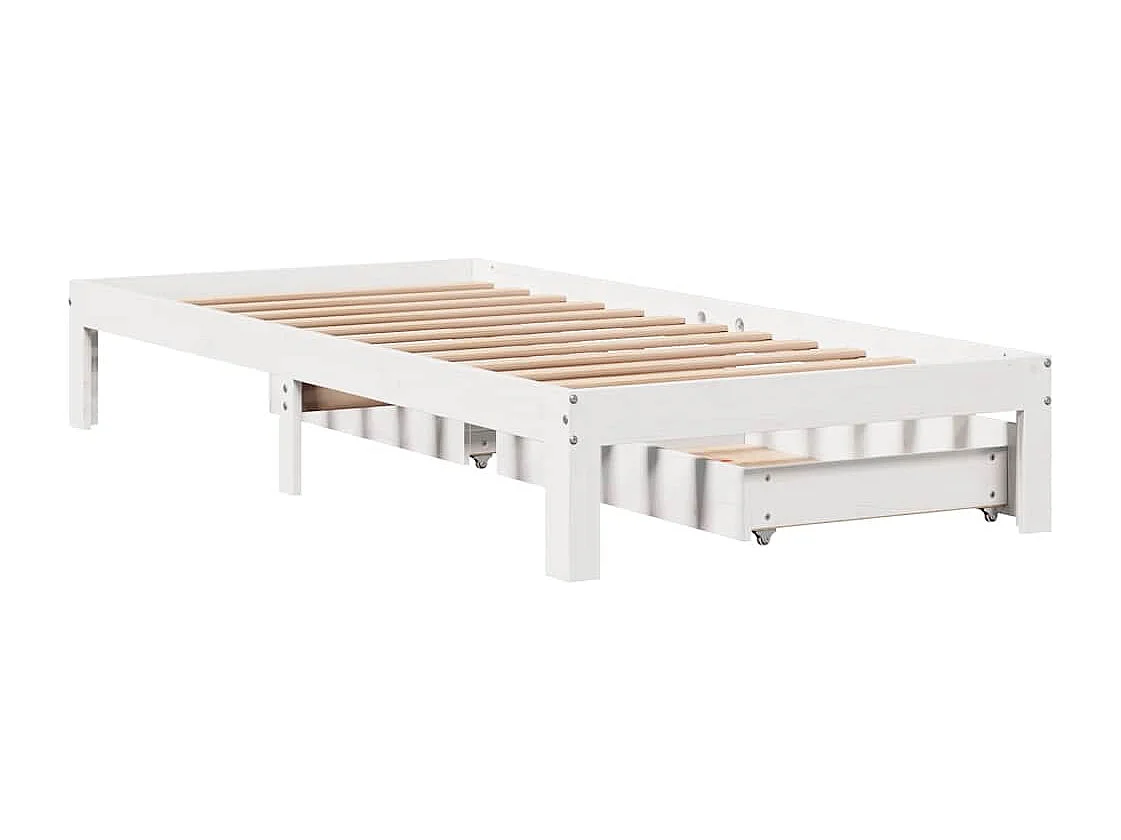Letto per adulti | Letto singolo | Giroletto con Cassetti Bianco 100x200 cm Legno Massello di Pino