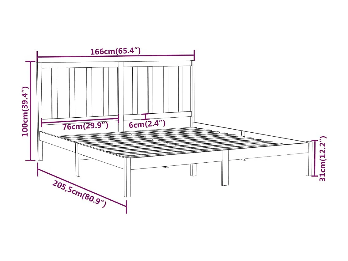 Lit double | Lit adulte | Cadre de lit 160x200 cm bois massif