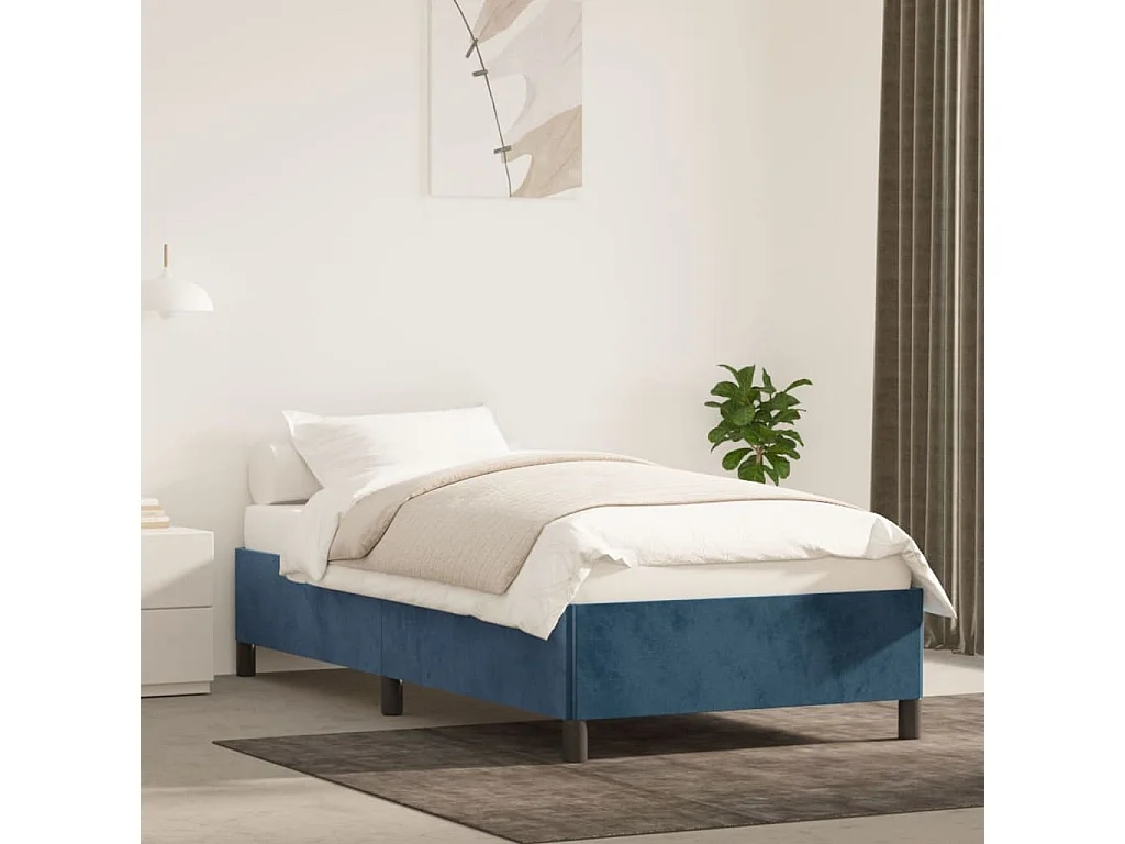 Lit simple | Lit adulte, enfant | Cadre de lit bleu foncé 90x200 cm velours