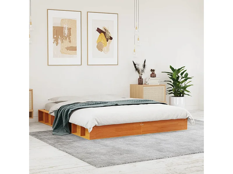Bedframe | Tweepersoonsbed zonder matras massief grenenhout wasbruin 160x200 cm