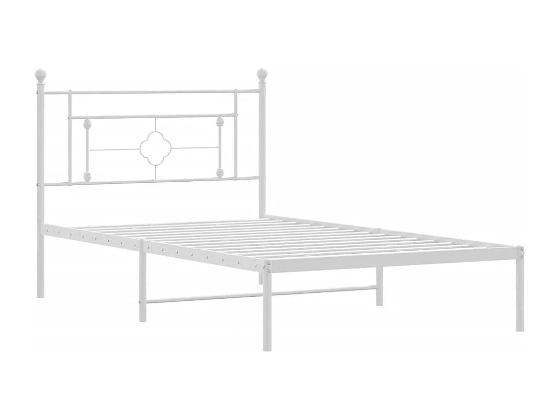 Lit simple | Lit adulte, enfant | Cadre de lit métal et tête de lit blanc 107x203 cm
