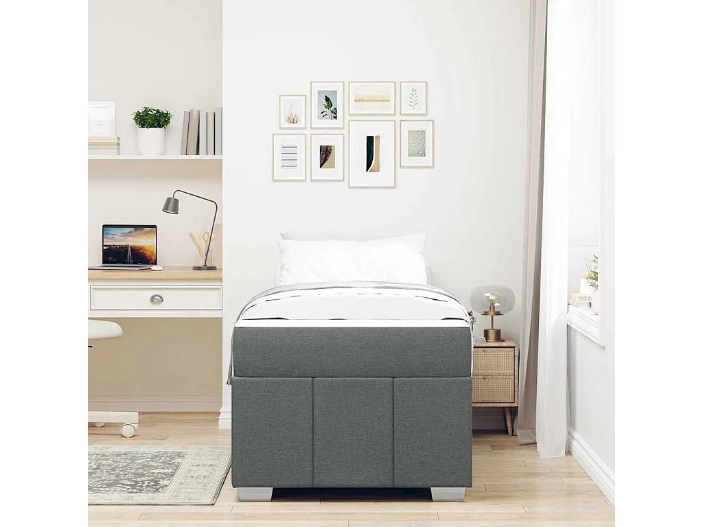 Lit simple | Lit adulte, enfant | Cadre de lit avec matelas Gris foncé 80x200 cm tissu