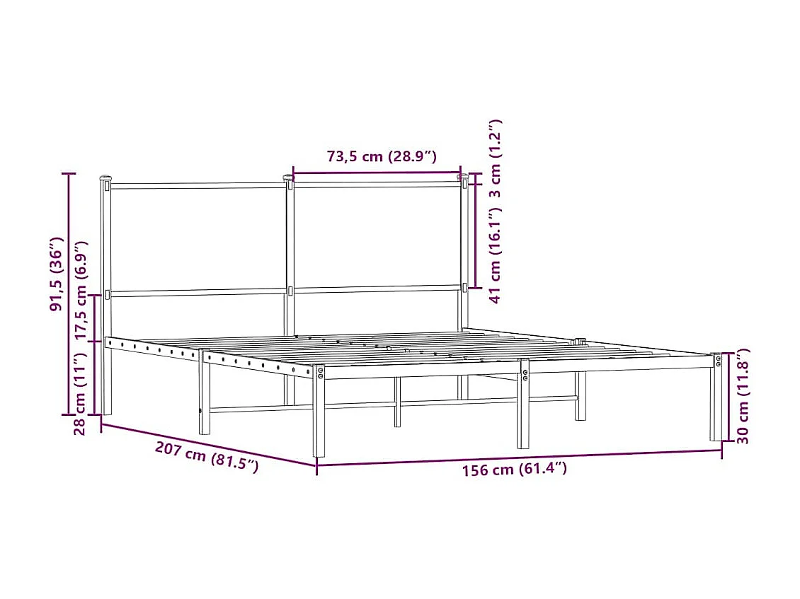 Lit double | Lit adulte | Cadre de lit en métal chêne marron 150x200 cm