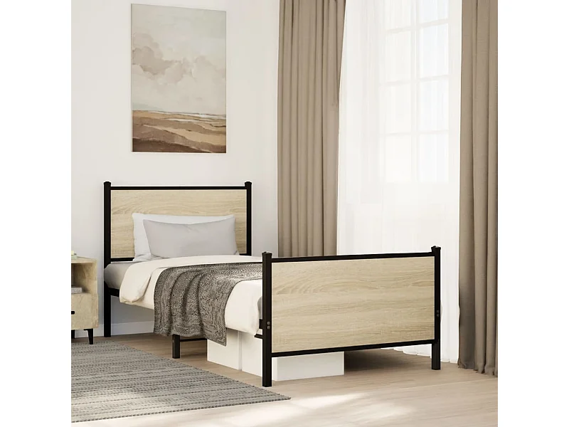 Lit simple | Lit adulte, enfant | Cadre de lit en métal chêne sonoma 90x190 cm