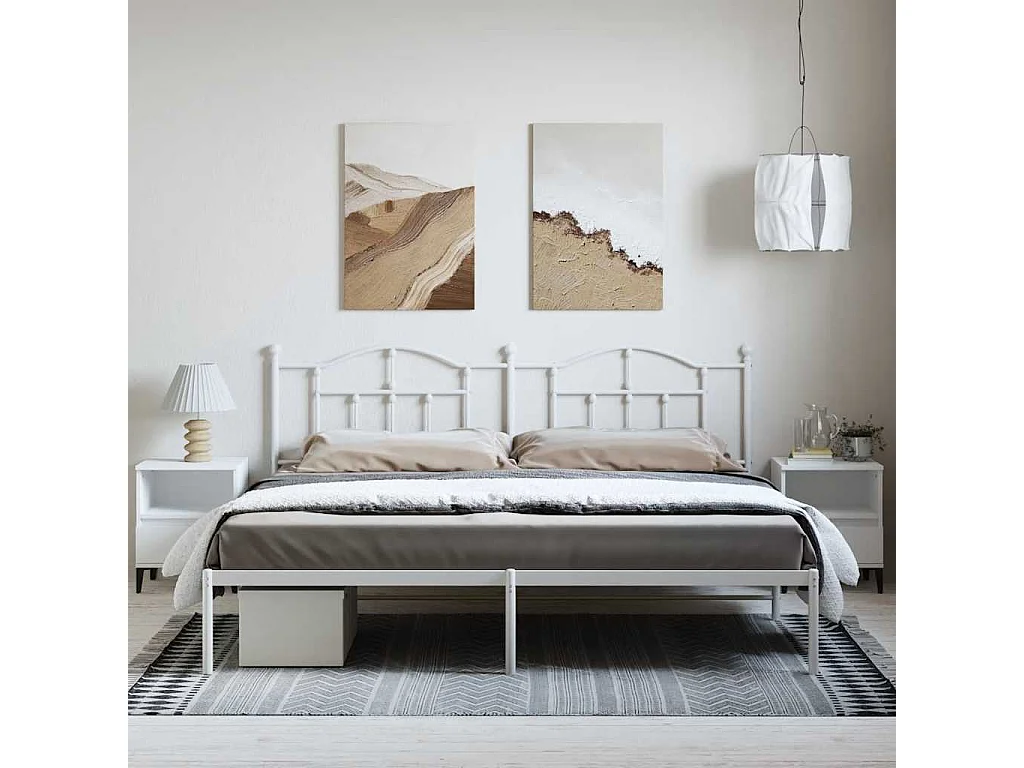 Lit double | Lit adulte | Cadre de lit métal et tête de lit blanc 193x203 cm