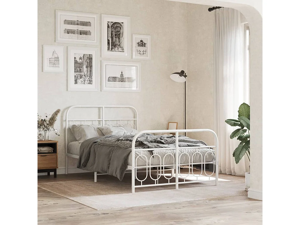 Lit simple | Lit adulte, enfant | Cadre de lit métal et pied de lit blanc 120x200 cm
