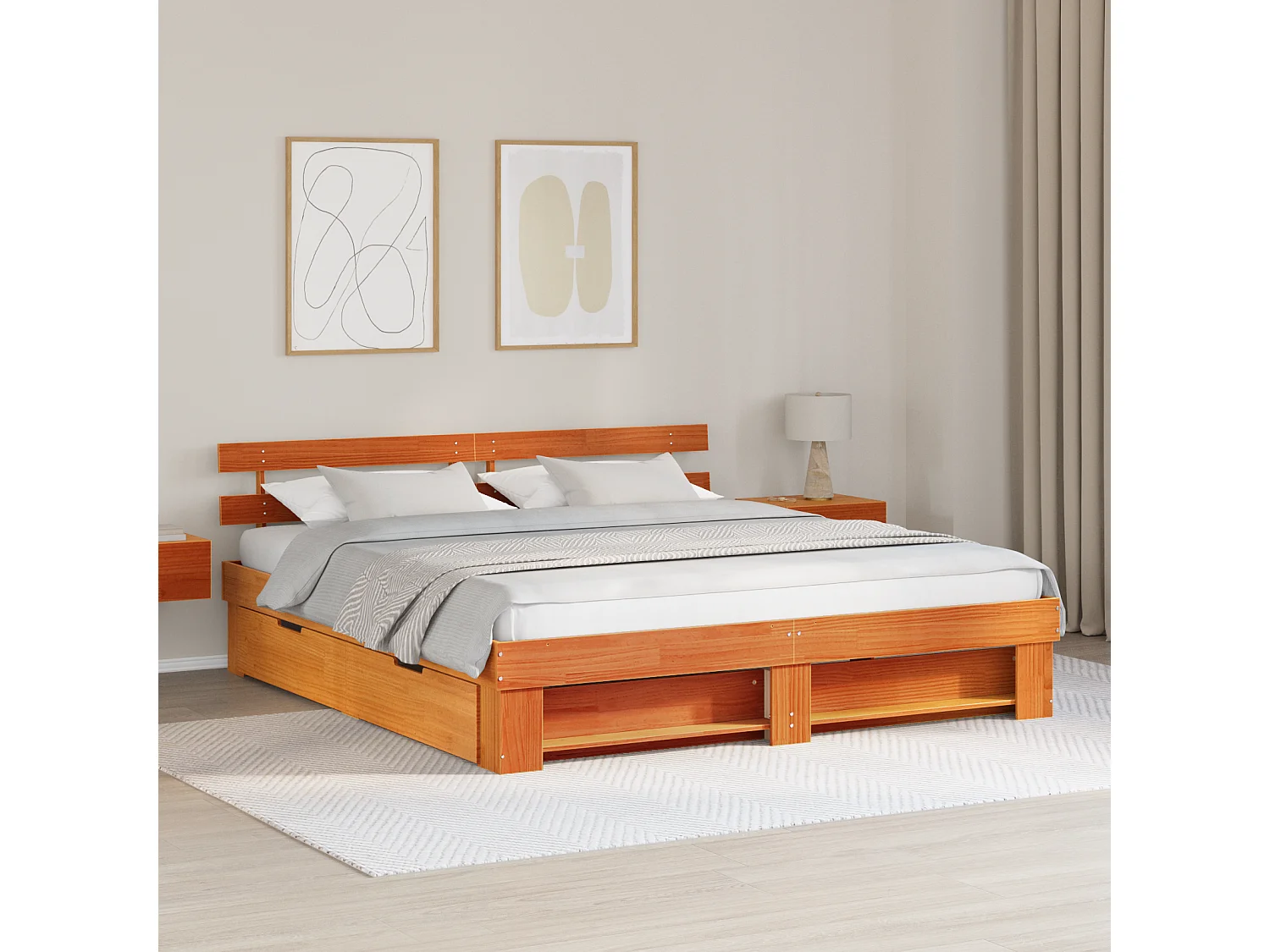Lit double | Lit adulte | Cadre de lit Marron cire 180x200 cm Bois massif en pin