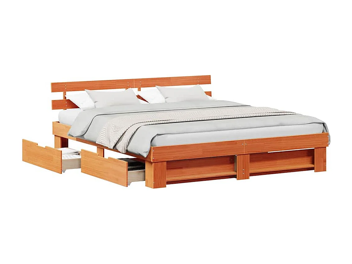 Lit double | Lit adulte | Cadre de lit Marron cire 180x200 cm Bois massif en pin