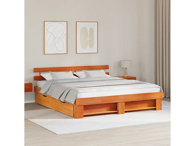 Lit double | Lit adulte | Cadre de lit Marron cire 180x200 cm Bois massif en pin
