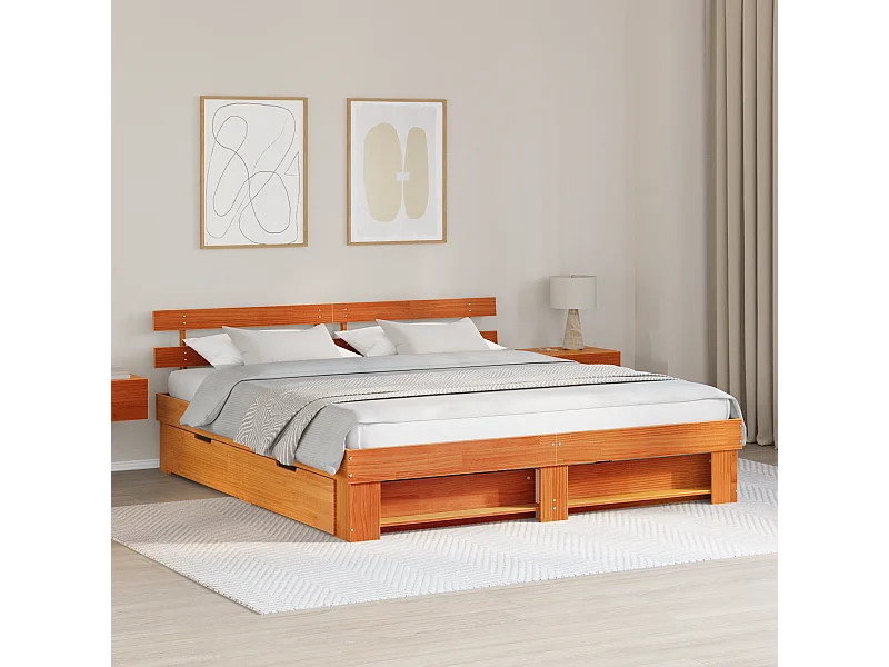 Lit double | Lit adulte | Cadre de lit Marron cire 180x200 cm Bois massif en pin