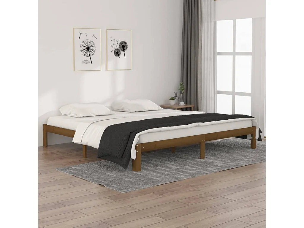 Lit double | Lit adulte | Cadre de lit marron miel bois pin massif 200x200cm