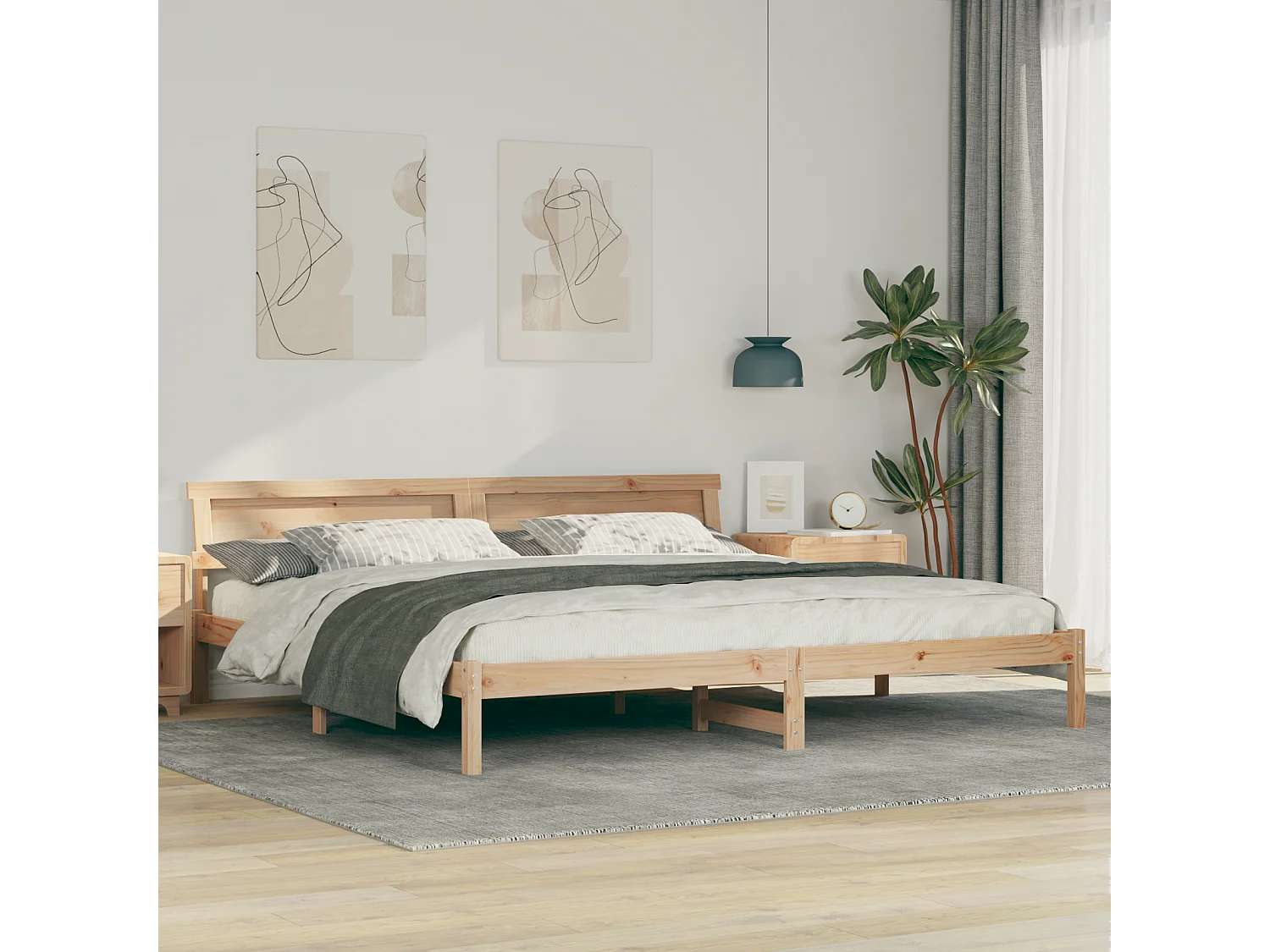 Lit double | Lit adulte | Cadre de lit Marron 200x200 cm Bois massif en pin