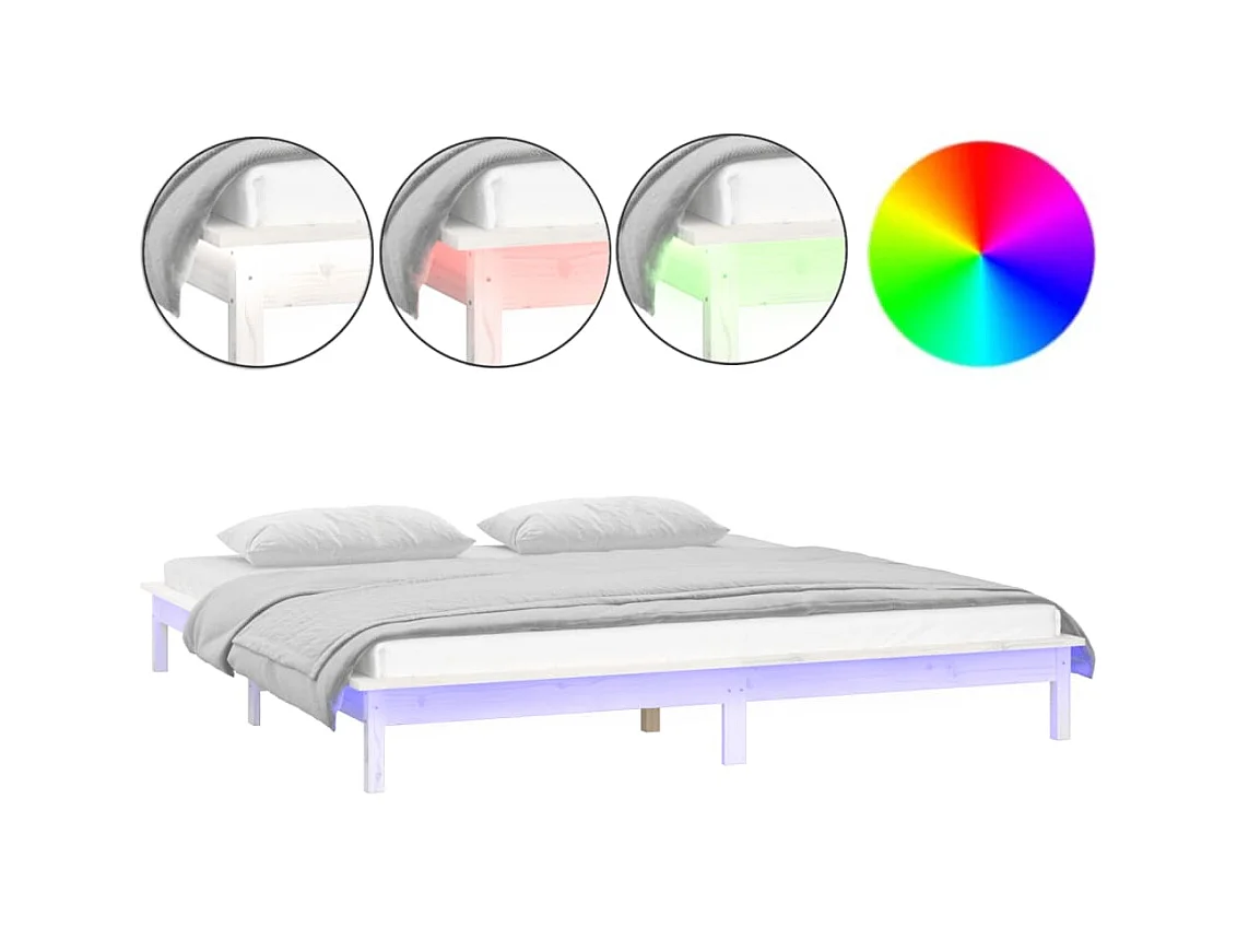 Letto per adulti | Letto matrimoniale | Giroletto con LED Bianco 140x200 cm in Legno Massello