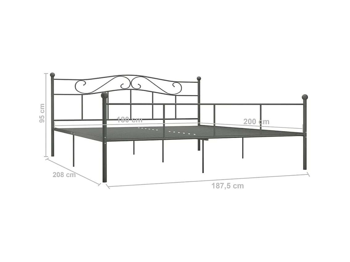 Lit double | Lit adulte | Cadre de lit gris métal 180x200 cm
