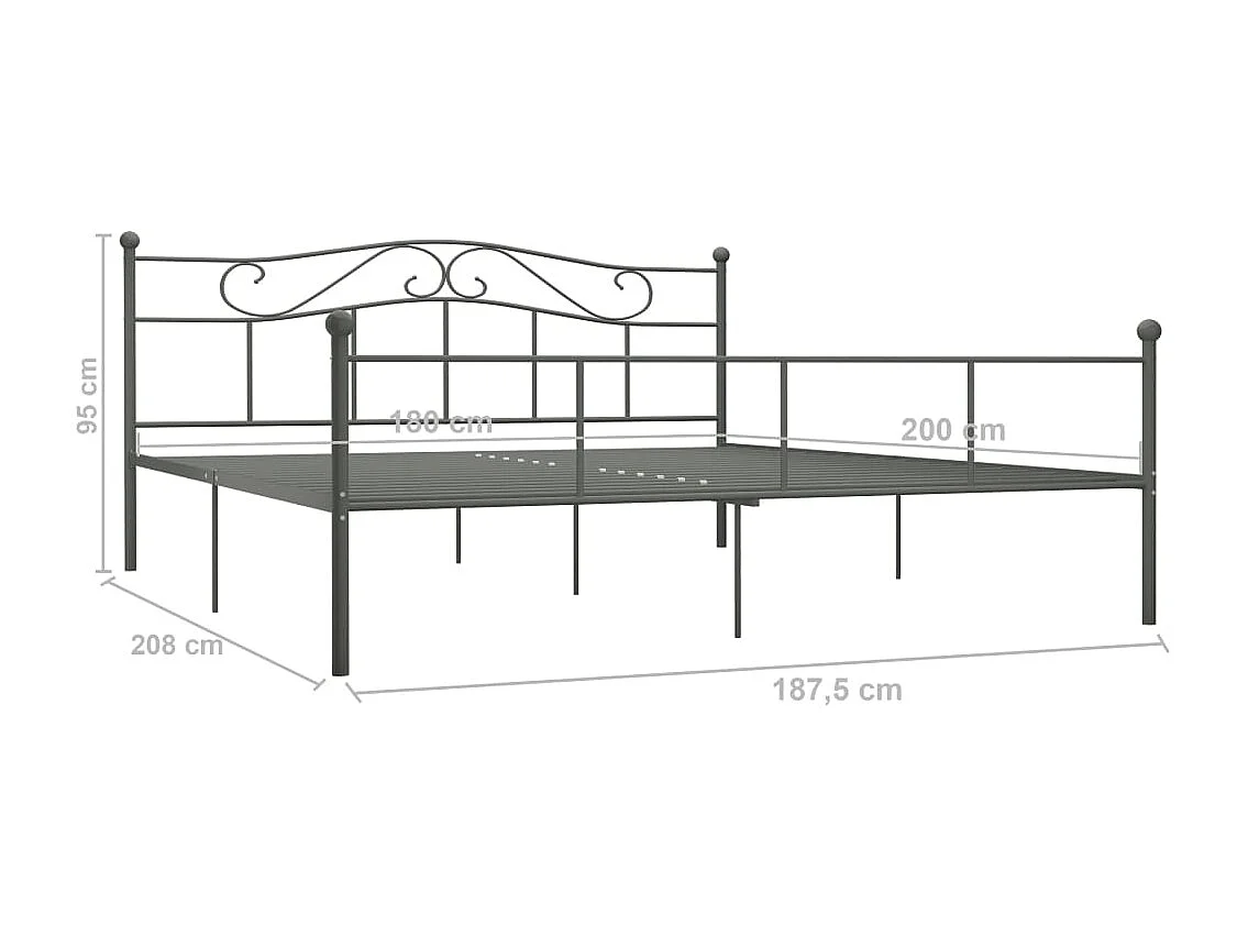 Lit double | Lit adulte | Cadre de lit gris métal 180x200 cm