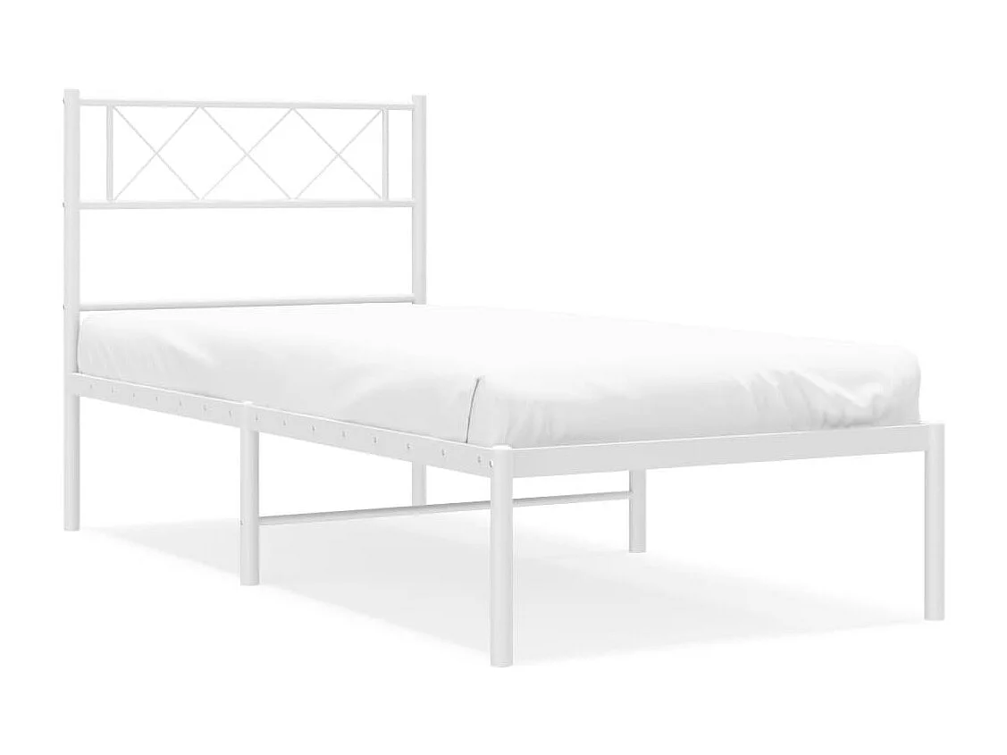 Lit simple | Lit adulte, enfant | Cadre de lit métal avec tête de lit blanc 75x190cm