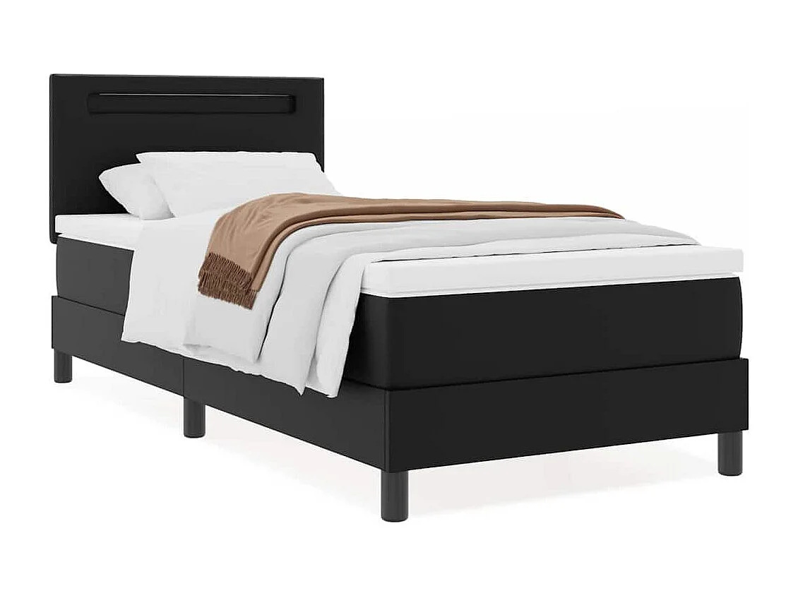 Lit simple | Lit adulte, enfant | Cadre de lit avec Matelas Noir 90x200 cm Faux cuir