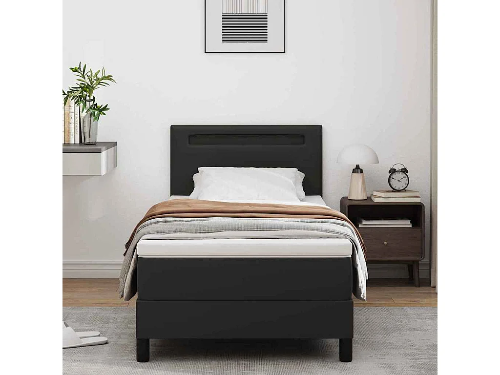 Lit simple | Lit adulte, enfant | Cadre de lit avec Matelas Noir 90x200 cm Faux cuir