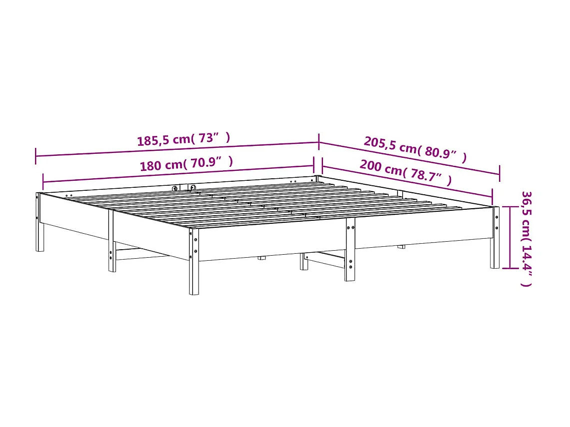Lit double | Lit adulte | Cadre de lit blanc 180x200 cm bois massif de pin