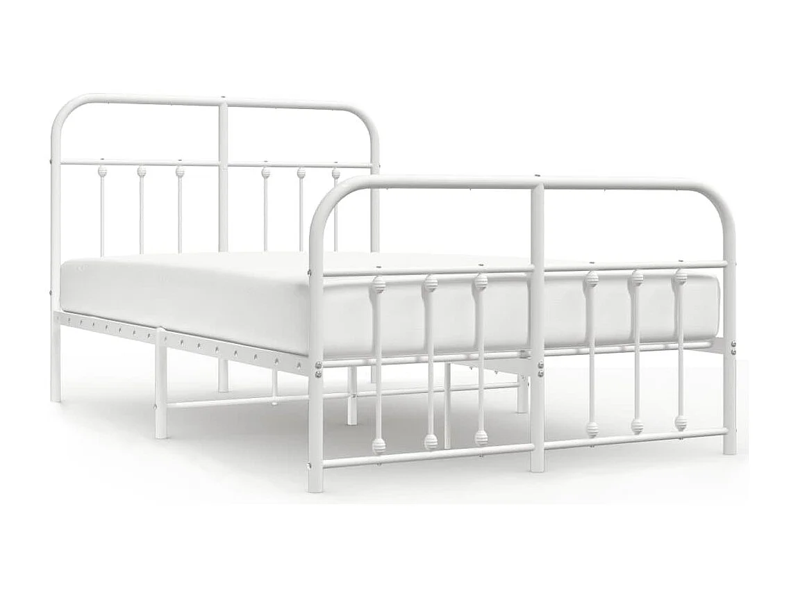 Lit simple | Lit adulte, enfant | Cadre de lit métal et pied de lit blanc 120x200 cm