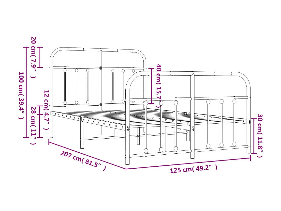 Lit simple | Lit adulte, enfant | Cadre de lit métal et pied de lit blanc 120x200 cm